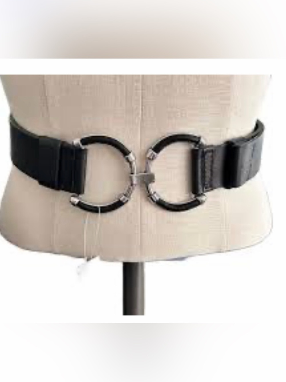 Chico's Black Genuine Leather Wide Waist Statement Belt Silver Hook Buckle M/L